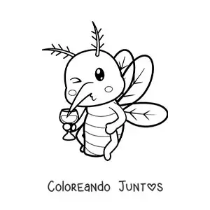 Imagen para colorear de un mosquito animado bebiendo sangre de una copa