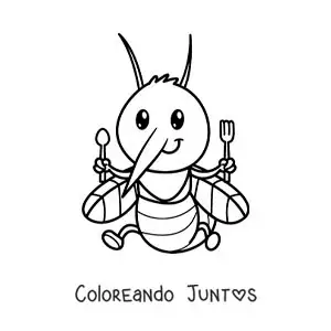 Imagen para colorear de un zancudo animado con cubiertos