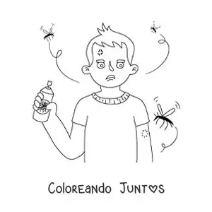 Imagen para colorear de un chico con repelente para mosquitos