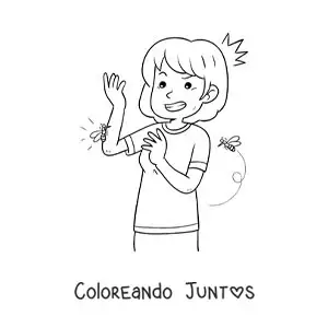 Imagen para colorear de un mosquito picando a una chica