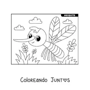 Imagen para colorear de un mosquito aedes aegypti animado con flores