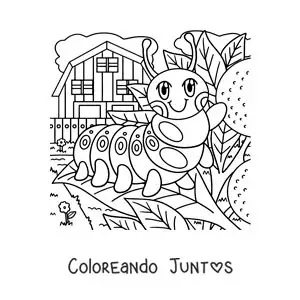 Oruga animada en una hoja