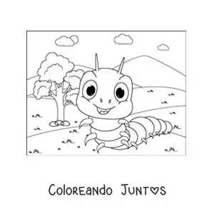 Imagen para colorear de una oruga animada feliz en el parque