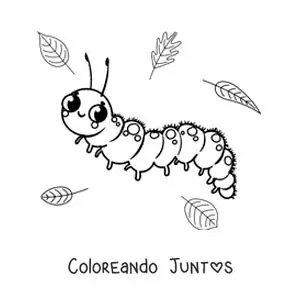 Imagen para colorear de una oruga bonita infantil con hojas