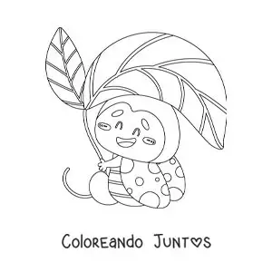 Imagen para colorear de una catarina animada con una hoja