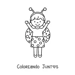 Imagen para colorear de niña disfrazada de una mariquita