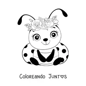 Imagen para colorear de una mariquita bebé bonita con flores