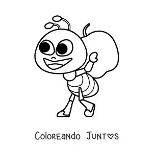 Imagen para colorear de una hormiga animada recolectando comida