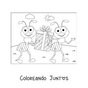 Imagen para colorear de hormigas animadas trabajando en equipo