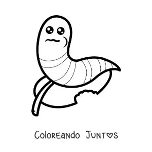 Imagen para colorear de un gusano kawaii comiendo una hoja