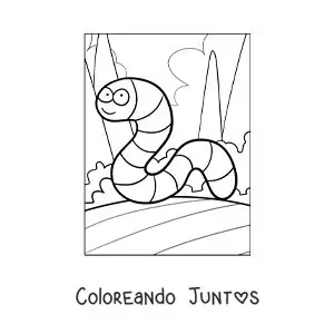 Imagen para colorear de lombriz de tierra graciosa animada