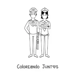 Imagen para colorear de una pareja de policías con mascarillas