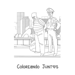 Imagen para colorear de un policía arrestando a un ladrón