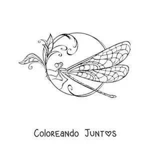 Imagen para colorear de una hermosa libélula en una flor