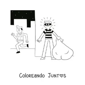 Imagen para colorear de un policía persiguiendo a un ladrón en la noche