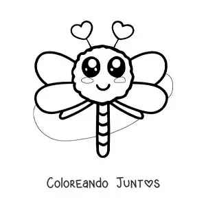 Imagen para colorear de libélula kawaii con corazones