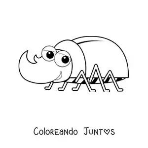 Imagen para colorear de escarabajo rinoceronte animado infantil