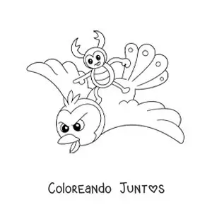 Imagen para colorear de un escarabajo ciervo animado volando en un ave