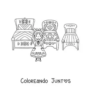 Imagen para colorear de Ricitos de Oro y las tres camas de los osos