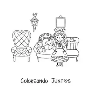 Imagen para colorear de Ricitos de Oro y las tres sillas de los osos