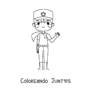 Imagen para colorear de una mujer policía animada kawaii