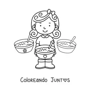 Imagen para colorear de Ricitos de Oro y los platos de avena de los tres osos