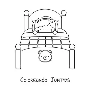 Imagen para colorear de Ricitos de Oro durmiendo en la cama de los tres ositos