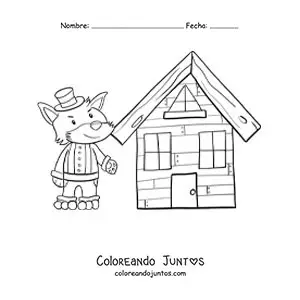 Imagen para colorear de el lobo feroz y la casa de ladrillos