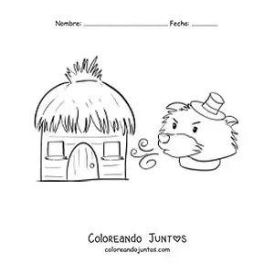 Imagen para colorear de el lobo feroz soplando derribando la casa de paja