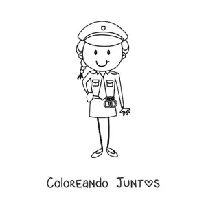 Imagen para colorear de una caricatura de una mujer policía con un par de esposas