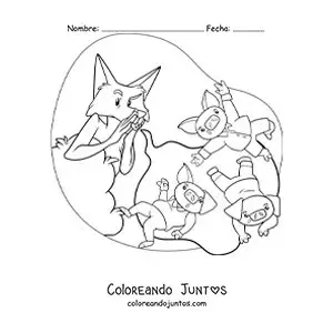 Imagen para colorear de el lobo feroz soplando a los tres cerditos