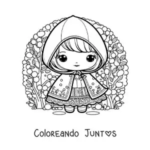 Imagen para colorear de Caperucita Roja kawaii en el bosque