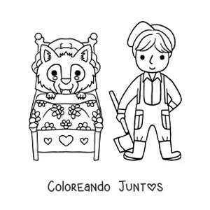 Imagen para colorear de el lobo feroz disfrazado y el leñador