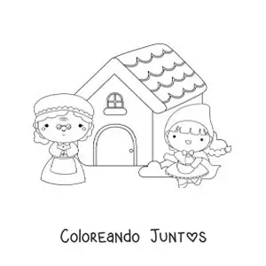 Imagen para colorear de Caperucita Roja animada en la casa de la abuela