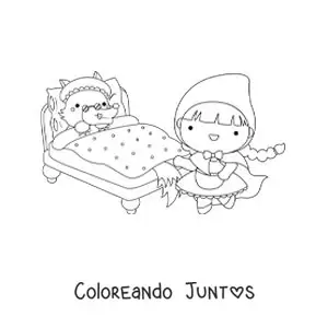 Imagen para colorear de Caperucita Roja y el lobo feroz disfrazado de abuela