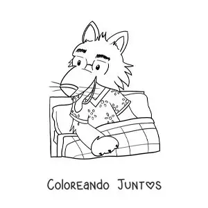 Imagen para colorear de lobo feroz animado disfrazado de abuelita