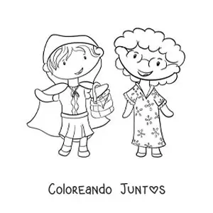 Imagen para colorear de Caperucita Roja llevando flores a su abuelita
