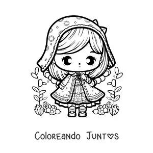 Imagen para colorear de la Caperucita Roja kawaii fácil