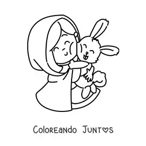 Imagen para colorear de Caperucita Roja animada con un conejo