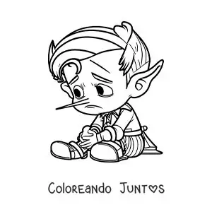 Imagen para colorear de Pinocho con la nariz y las orejas largas