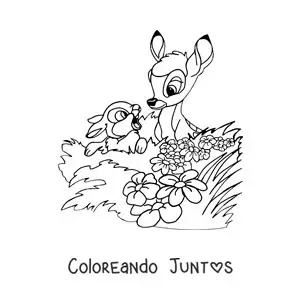 Imagen para colorear de Bambi y Tambor animados