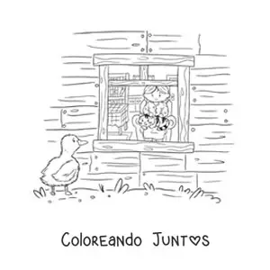Imagen para colorear de el Patito Feo viendo a través de la ventana