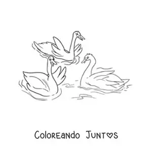 Imagen para colorear de el Patito Feo grande uniéndose a los cisnes