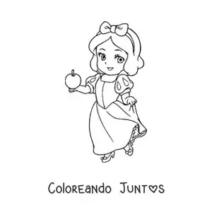 Imagen para colorear de Blancanieves kawaii con una manzana