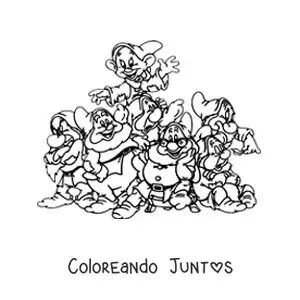 Imagen para colorear de los 7 enanitos de Blancanieves