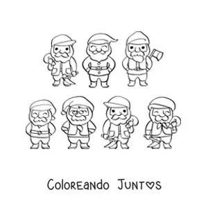 Imagen para colorear de Blancanieves y los 7 enanitos