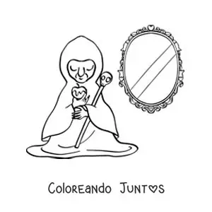 Imagen para colorear de la bruja malvada de Blancanieves con su espejito