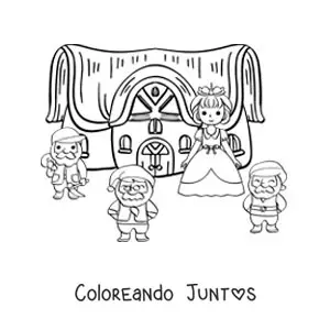 Imagen para colorear de Blancanieves en la casa de los siete enanitos