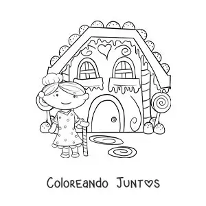 Imagen para colorear de la bruja de Hansel y Gretel en su casa