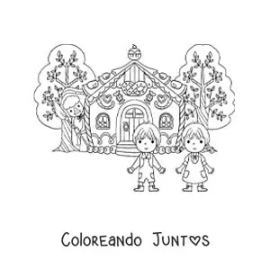 Imagen para colorear de Hansel y Gretel en la casa de la bruja